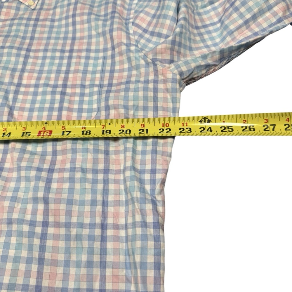 Peter Millar Button Down Men's Large Blue Multicolor Pastel Gingham Check Shirt - Picture 7 of 8